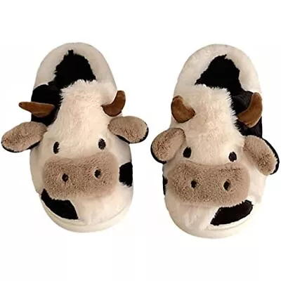 Cute Slippers For Women Men Fuzzy  Warm Slides Indoor Cartoon Cow Print Slipper • $24.27