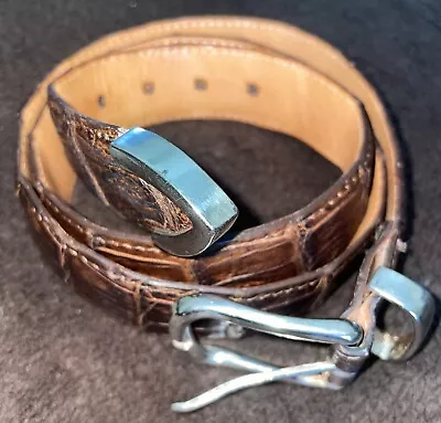 Martin Dingman Mens 34 Belt Brown Cayman Crocodile Leather Silver Buckle USA • $34.95