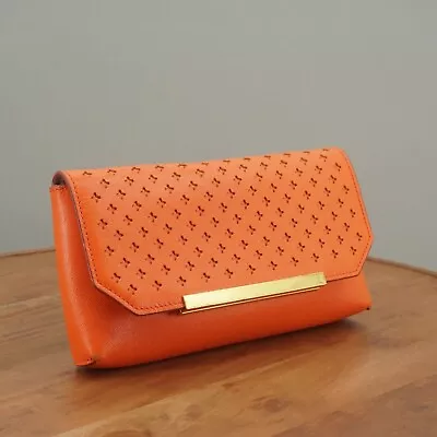 J. Crew Womens Leather Clutch Bag Orange Strapless Leather Small Rectangle • $19.95