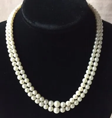 VTG 14k White Gold Double Strand Graduated Cultured Pearl Necklace 17” • $189