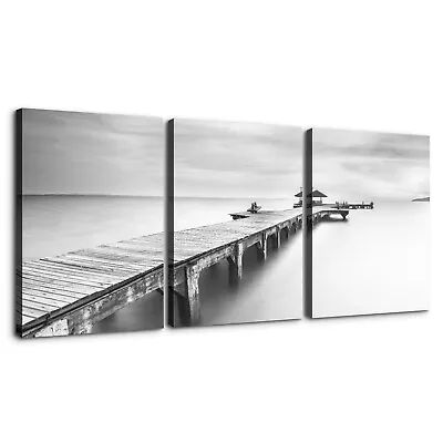 Landscape Seashore Boardwalk Photographic 3 Piece Canvas Wall Art Picture Poster • $29.99