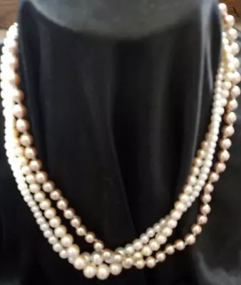 Vintage Faux Pearls Necklaces- 3 - 18  FAUX PEARS-ALL - 2-CREAM & 1 ROSE COLOR • $17.55