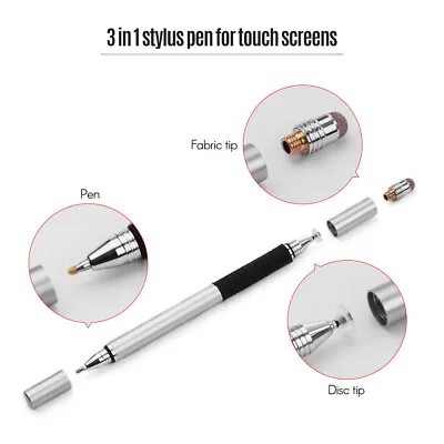 3 In 1 Stylus Pen With Refill And Disc And Fiber Capacitive Touchscreen Stylus P • $7.99