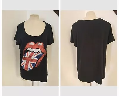 Bravado 0 Graphic Tee The Rolling Stones Distressed Black England Flag Womens  • £13.90