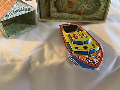 Vintage Litho Metal Boat Toy With SHED Candle Heat Driven Powerboat NIB • $37.74