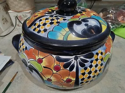 Vintage Covered Casserole Tureen Bean Pot Talavera Mexico Pottery Handpainted  • $39.99