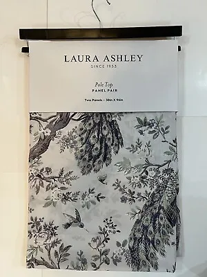 Laura Ashley Belvedere Peacock 2 Window Curtain Panel Set NAVY BLUE Green 38x96” • $69.99