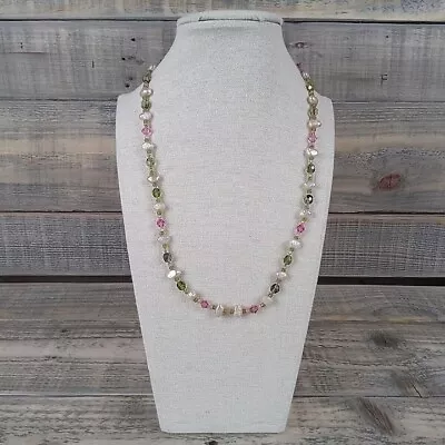 Vintage Beaded Pink And Green Necklace 20  Costume Fashion Jewelry Beauty Boho • $9.95