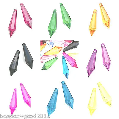 30 Clear & Opaque Faceted Teardrop Acrylic Pendants Charms 30mm 3D Faux Crystal • £2.95