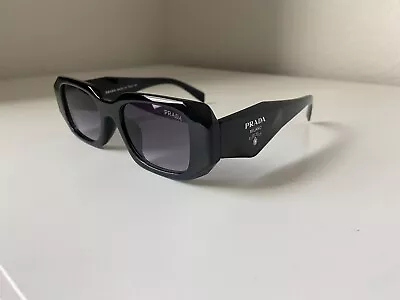 Prada PR 17WS 1AB5S0 Black Plastic Rectangle Sunglasses Grey Lens • $35