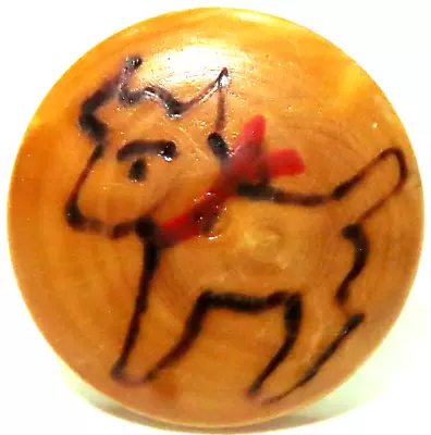 RARE ANTIQUE WOODEN BUTTON W/SWEET PYROGRAPHY BILLY GOAT ~ FLANDERS 1900-1920'S • $1.40