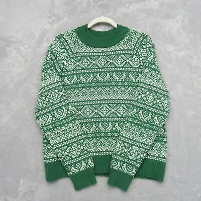J.Crew Lambs Wool Blend Green Fair Isle Pattern Sweater Womens Large • $35.99