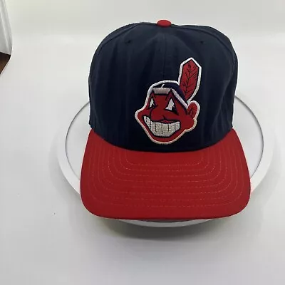 Vintage Cleveland Indians Hat NEW ERA Snapback Chief Wahoo Logo Red Brim USA MLB • $38.89