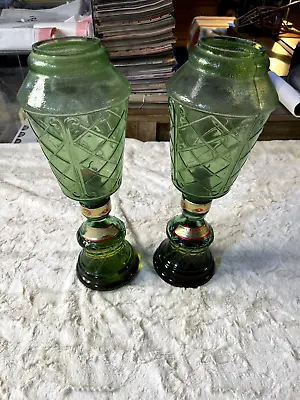 Vintage Pair Of 2 Chianti Italian Glass Green Wine Bottle Conte Lamp • $9.95