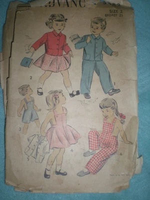 $12 • Buy Vintage 1950s/60s Advance Sewing Pattern #5382 For Toddler's Size 2 Suits/Dress