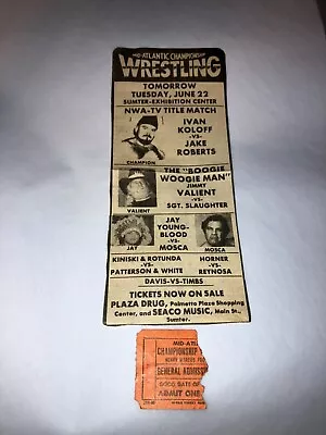 Original 1980's NWA Mid-Atlantic Wrestling Ticket Stub W/ Newspaper Clipping WWE • $49.99