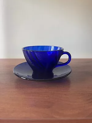 Duralex Vereco France Cobalt Blue Glass Rivage Swirl Teacup Saucer Replacement • $9.99