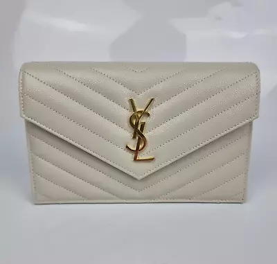 Saint Laurent Cassandre Matelasse Crema Soft Chain Wallet Shoulder Bag New • $1836.16