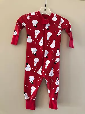 Hanna Andersson RED SNOWMEN Organic Cotton Pajama Sleeper  Size 60  3-6 Month US • $14