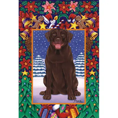 Chocolate Labrador Retriever Christmas Border Decorative Flag • $21.95