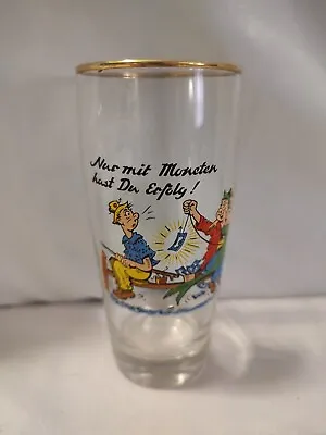 Vintage 1960's German Cartoon Beer Glass With  Gold Rim - 7   Tall • $9