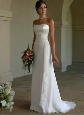 New White Ivory Chiffon Strapless Beaded Wedding Bridalmaids Dress Size 6- 16 AU • $88.88