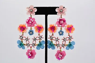 J. Crew Sequin Dangle Earrings Stone Blossom Rhinestone Floral Blue Pink Bin1 • $51.96