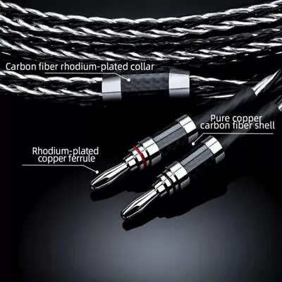 Pair Silver Plated Speaker Cable OCC Audio Video Cord With Rhodium Plated Plugs • $79.16