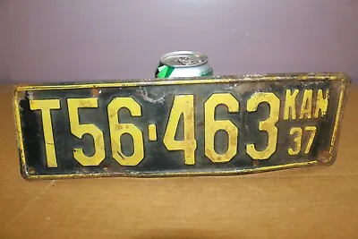 Original Paint Vintage 1937 Kansas Embossed Metal License Plate Rat Rod • $59.95