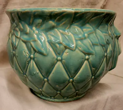 Vintage McCoy Seafoam Green Large Planter Jardiniere Quilted Tufted Bows Berries • $149