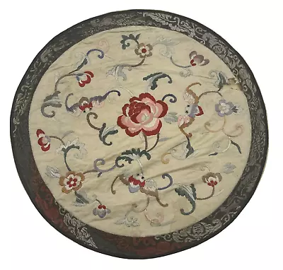 Chinese Silk Embroidery Bats Flowers 14.5  Round Vintage Antique Textile • $43.20