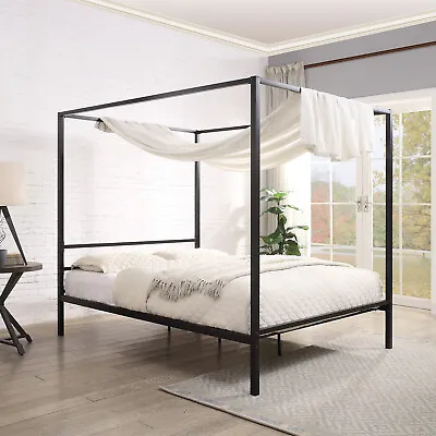 Black Four 4 Poster Metal Bed Frame - Canopy Bed - Single Small Double King Size • £159.99