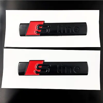 2X SLine Black Red Gloss Adhesive Side Wing Badge Emblem S Line For Audi Q3 Q5 • £35.99
