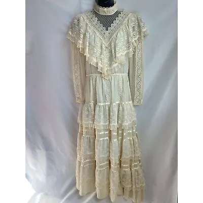 Vintage 70s Gunne Sax Jessica Wedding Dress Romantic Renaissance Bridal Boho XS • $561.47