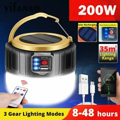 $17.69 • Buy Rechargeable 200W Solar LED Camping Tent Light Remote Waterproof USB Hiking Lamp
