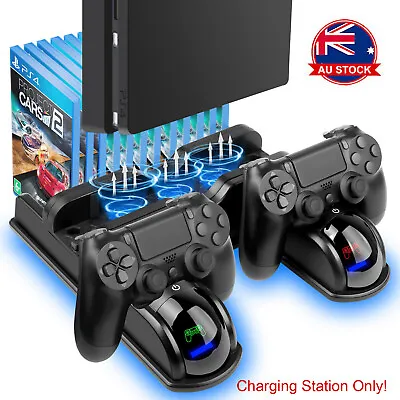 $33.90 • Buy For PS4 Pro/Slim Vertical Stand + 2 Cooling Fan Controller Charging Dock Station