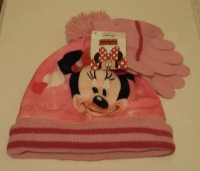 Disney Minnie Mouse Pink Girls Winter Hat And Gloves • £6