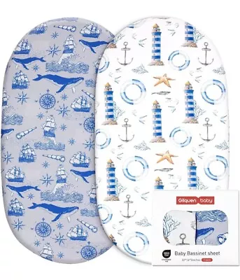 Set Of 2 Gllquen Baby Bassinet Sheets Ocean Lighthouse Whales Nautical NWOT  • $14.99