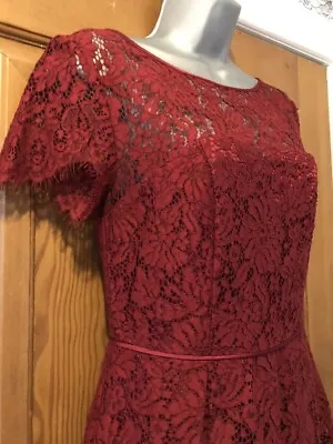 M & S RED Wine Lace Tea Dress Size 8 • £10