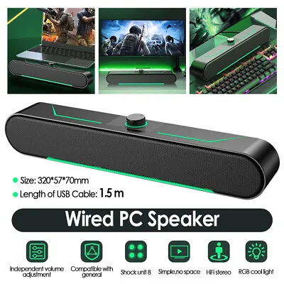 Wired Computer Speakers PC Sound Bar 3D Surround With Knob For TV PC Laptop • £13.99