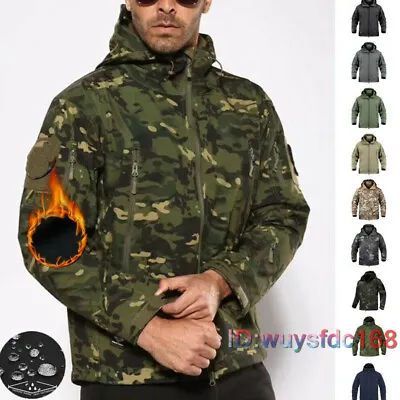 Mens Outdoor Jacket Military Tactical Winter Fleece Coat Windproof Casual Hooded • £43.54