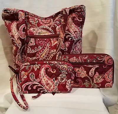 Vera Bradley Piccadilly Plum Bucket Tote Zipper Wallet & Cosmetic Bag • $30