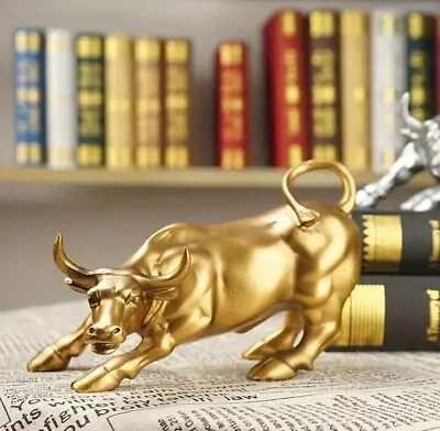 Wall Street Charging Bull Golden Bull Statue Office Decor Resin Figurine • $49.99