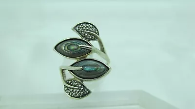 RJ Sterling Silver .925 ABALONE LEAF DESIGN FULL FINGER RING Size 6 • $24.95