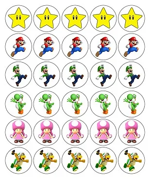 30 SUPER MARIO EDIBLE CUPCAKE | FAIRY CAKE TOPPERS DECORATIONS 3.8cm • £3.75