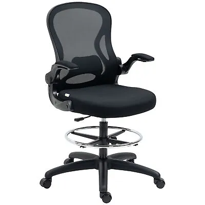 Vinsetto Draughtsman Chair Tall Office Chair W/ Adjustable Footrest Ring Black • £85.99