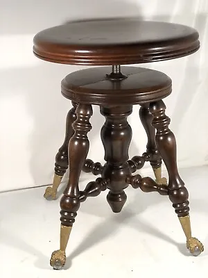 Antique Bancroft Wood Metal Eagle Claw Glass Ball Footed Piano Organ Stool USA • $199.99
