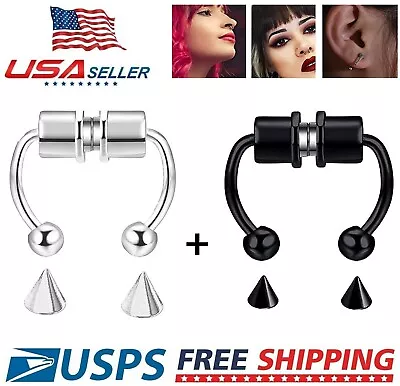 2Pcs Magnetic Septum Fakes Nose Ear Rings Stainless Steel Non-Piercing Unisex US • $7.99