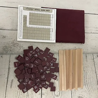 Lot Of 97 Scrabble Burgundy Maroon Wooden Tiles Replacement With Bag And 4 Trays • $15.29