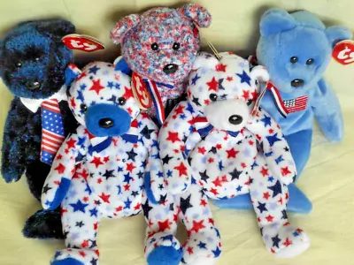 5 Ty Patriotic Beanie Babies Bears July 4th Red White Blue Stars • $19.98